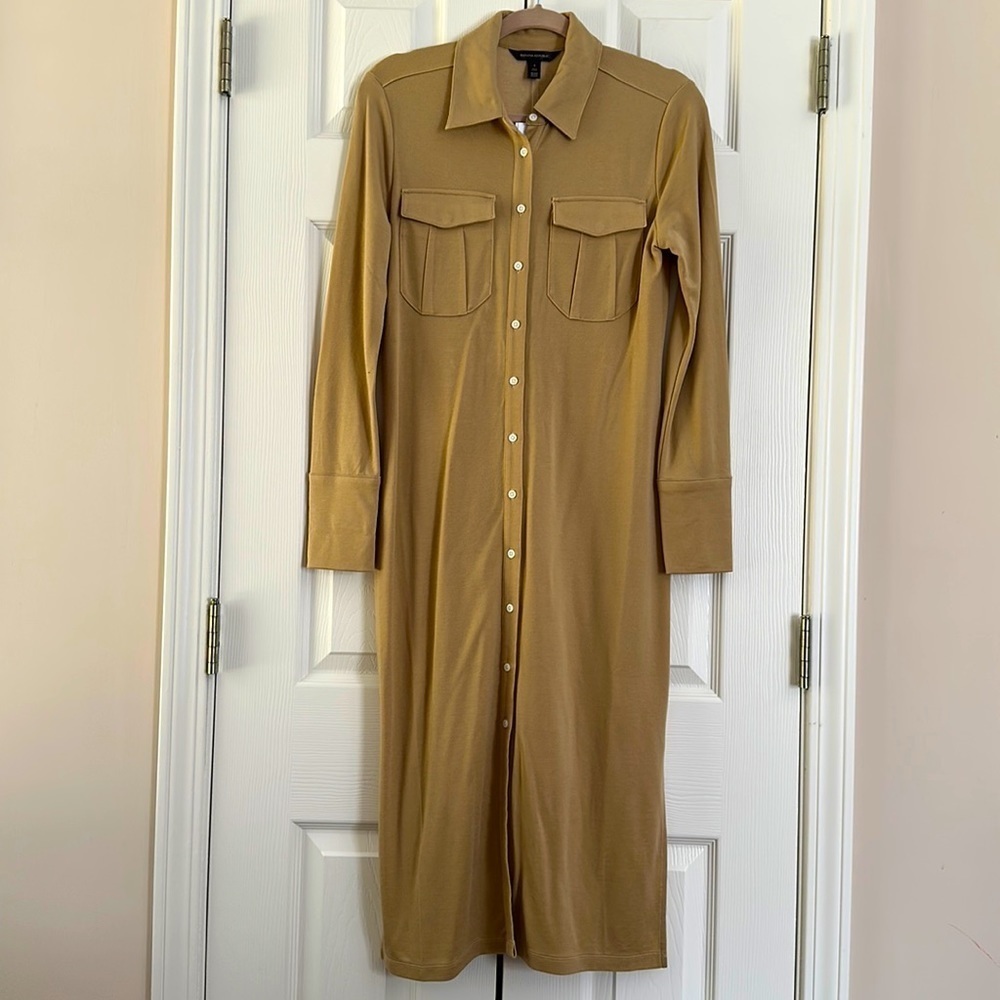 Banana Republic Tan Button-Front Midi Polo Shirt Dress Alegre - Picture 3 of 11